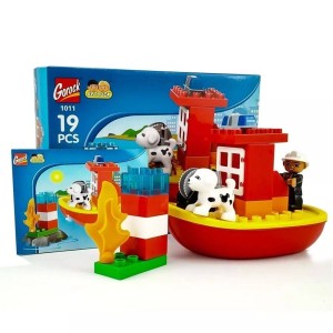 Blocos Tipo LEGO Montar Barco De Bombeiros 19 Peças Grandes Gorock - 1011